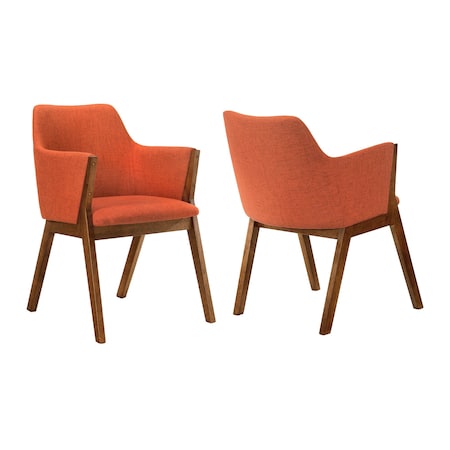Armen Living Renzo Orange Fabric and Walnut Wood Dining Side Chairs, PK2 LCRESIWAOR